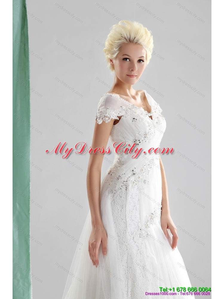 Brand New 2015 Beading and Lace Wedding Dress with Court Train