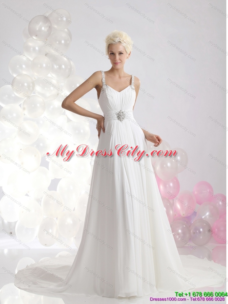 2015 Empire Maternity Wedding Dress with Ruching and Beading