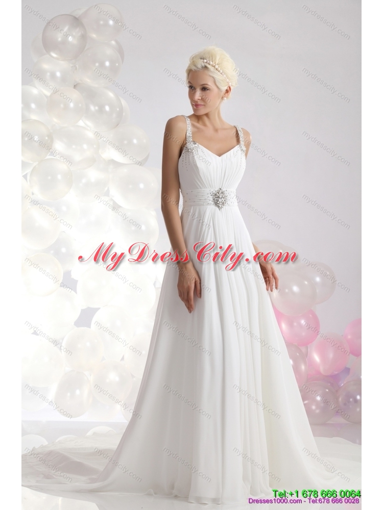 2015 Empire Maternity Wedding Dress with Ruching and Beading