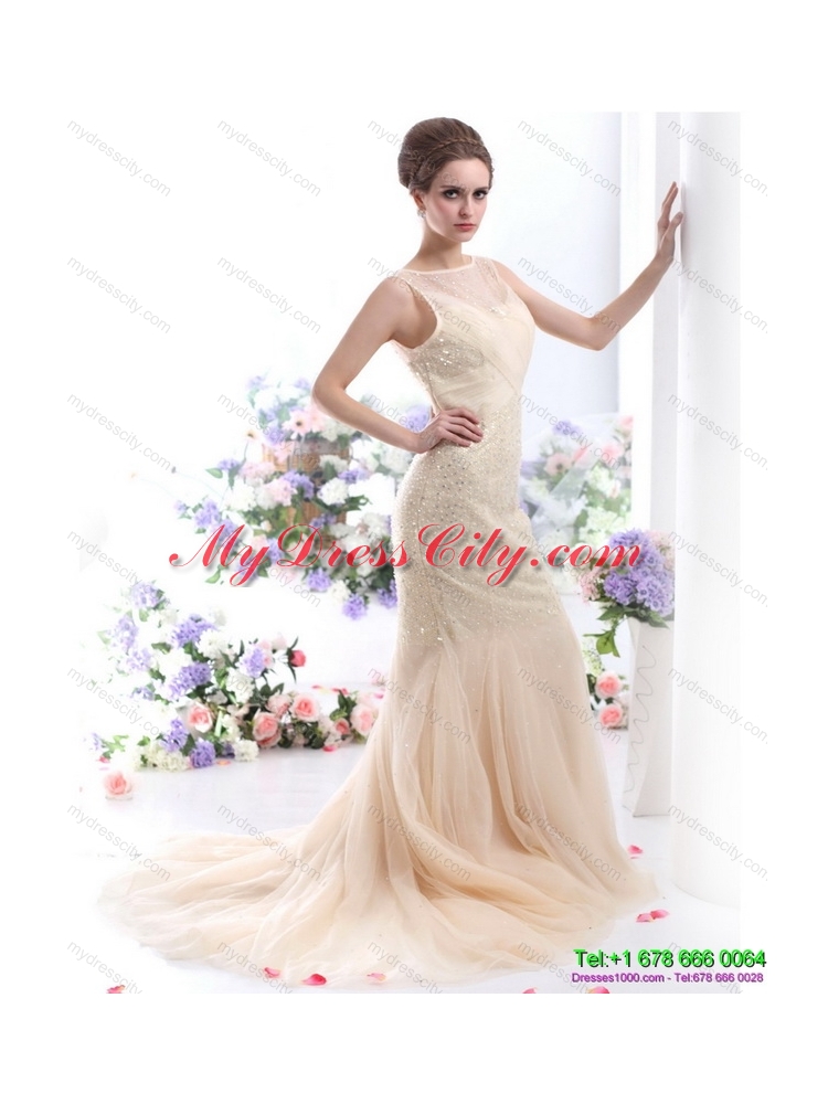 Gorgeous 2015 Beteau Champagne Wedding Dress with Sequins