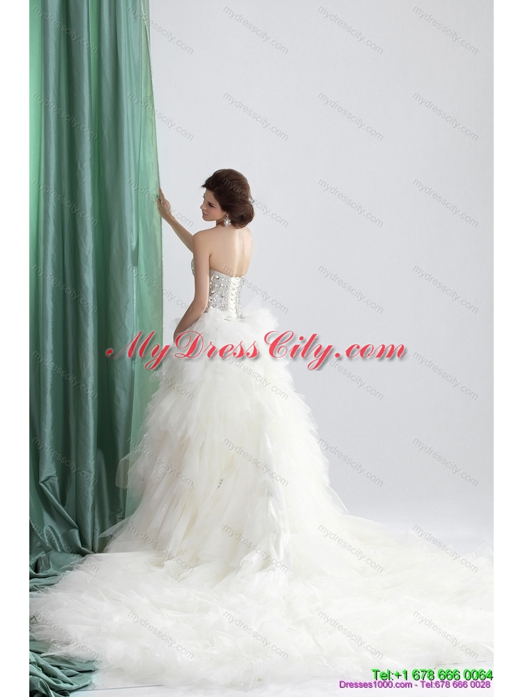 Maternity Sweetheart Rhinestones Wedding Dresses with Chapel Train and Ruffles