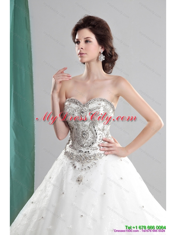 Maternity Sweetheart Rhinestones Wedding Dresses with Chapel Train and Ruffles