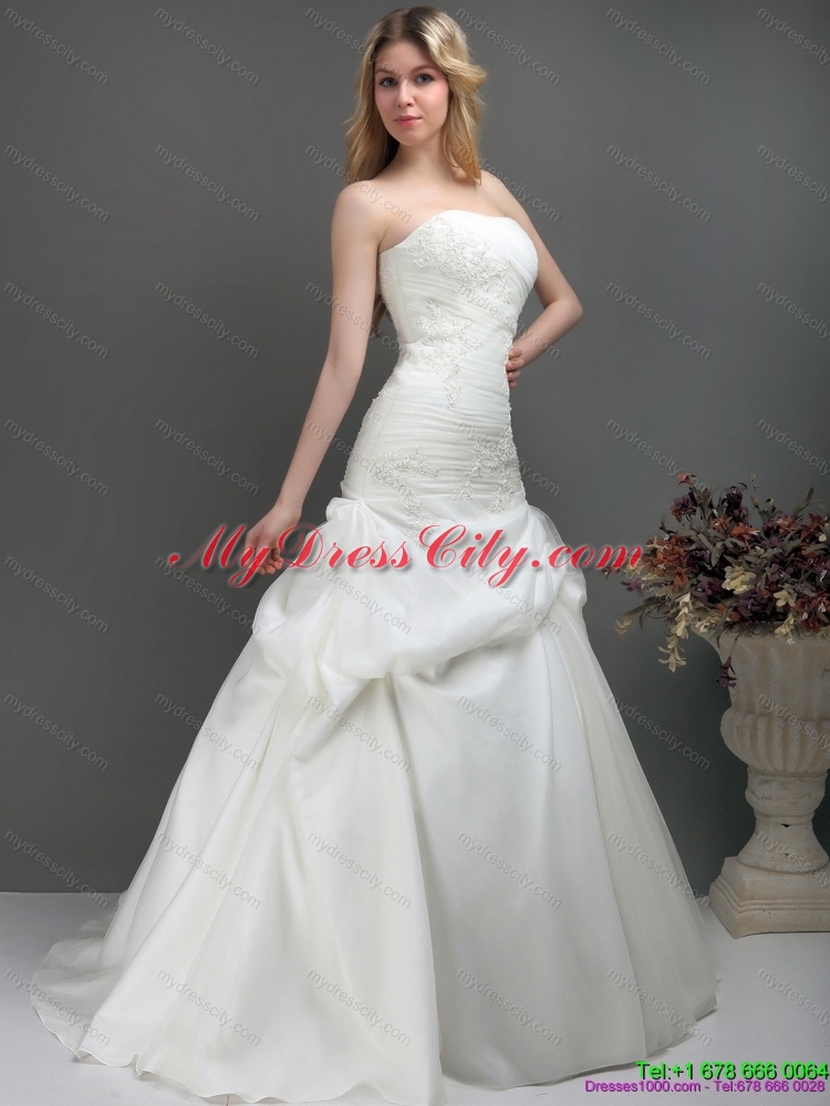 New Style Strapless Wedding Dress with Ruching and Lace for 2015