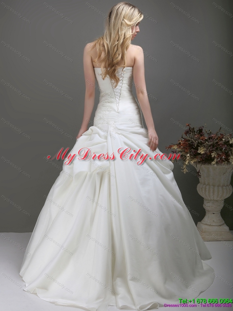 New Style Strapless Wedding Dress with Ruching and Lace for 2015