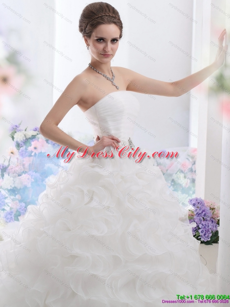 Perfect Maternity Strapless Ruffles and Ruching Wedding Gown for 2015