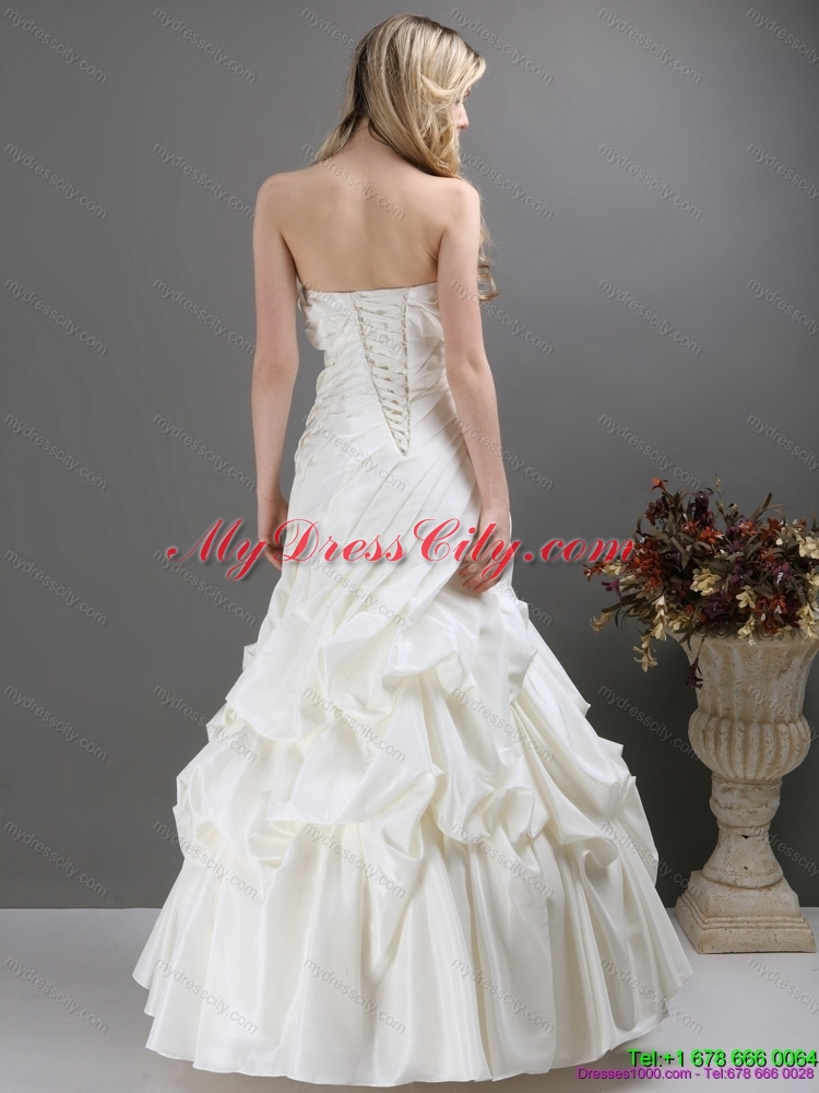 Pleated White Strapless Wedding Dresses with Ruffles and Pick Ups