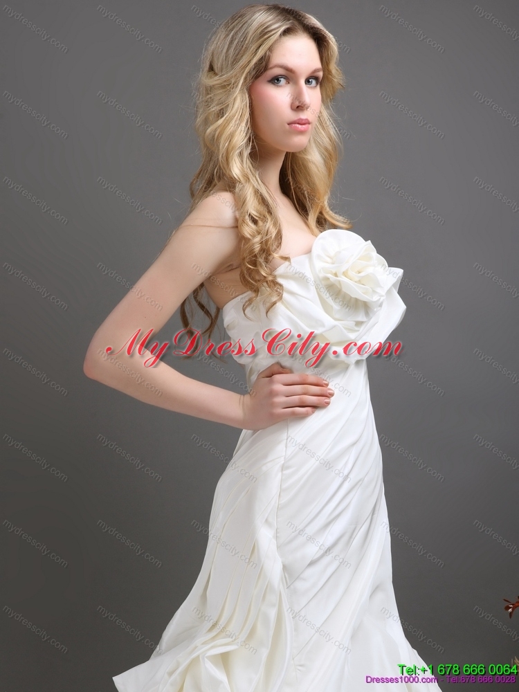 Pleated White Strapless Wedding Dresses with Ruffles and Pick Ups