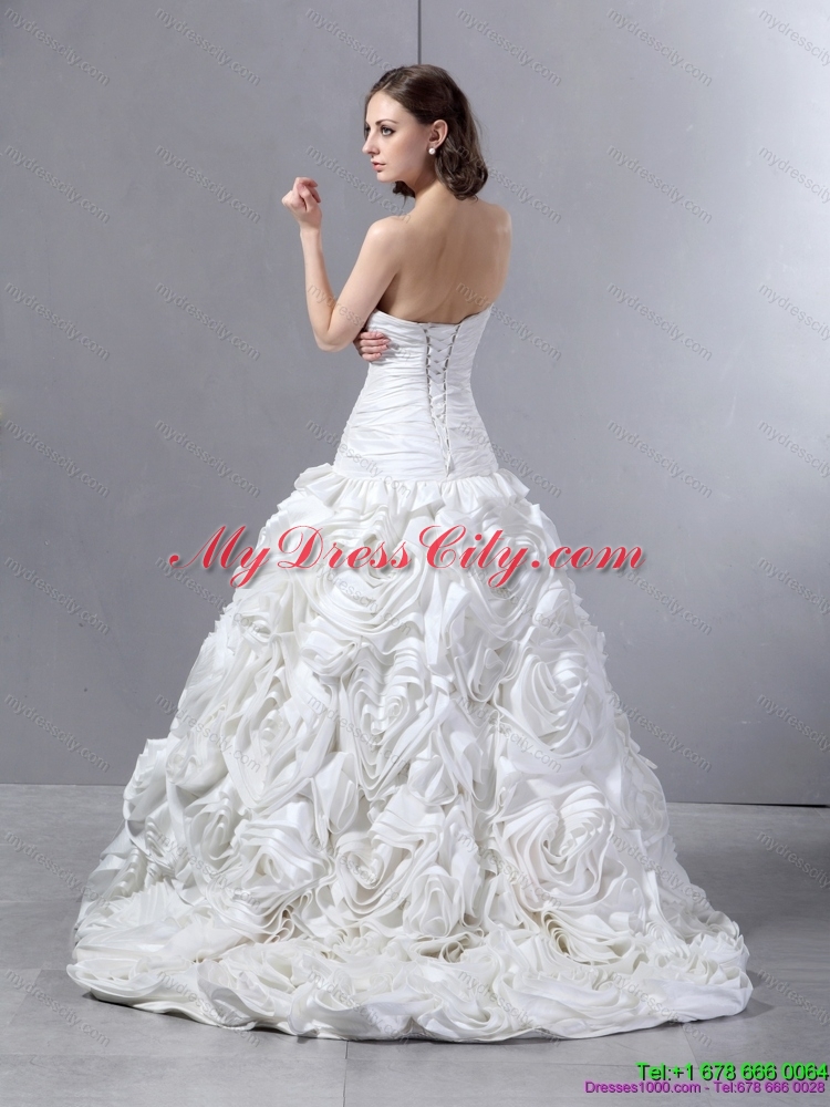 Unique Sweetheart Maternity Wedding Dresses with Hand Made flowers and Brush Train