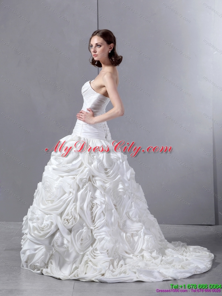 Unique Sweetheart Maternity Wedding Dresses with Hand Made flowers and Brush Train