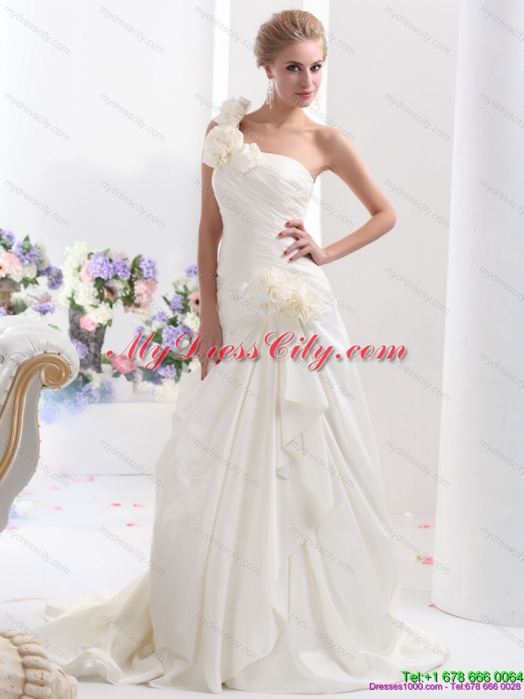 2015 Maternity One Shoulder Wedding Dress with Hand Made Flowers