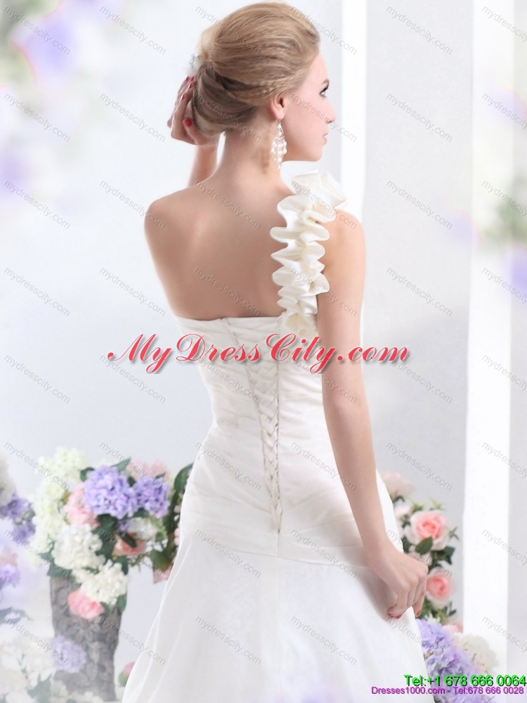 2015 Maternity One Shoulder Wedding Dress with Hand Made Flowers