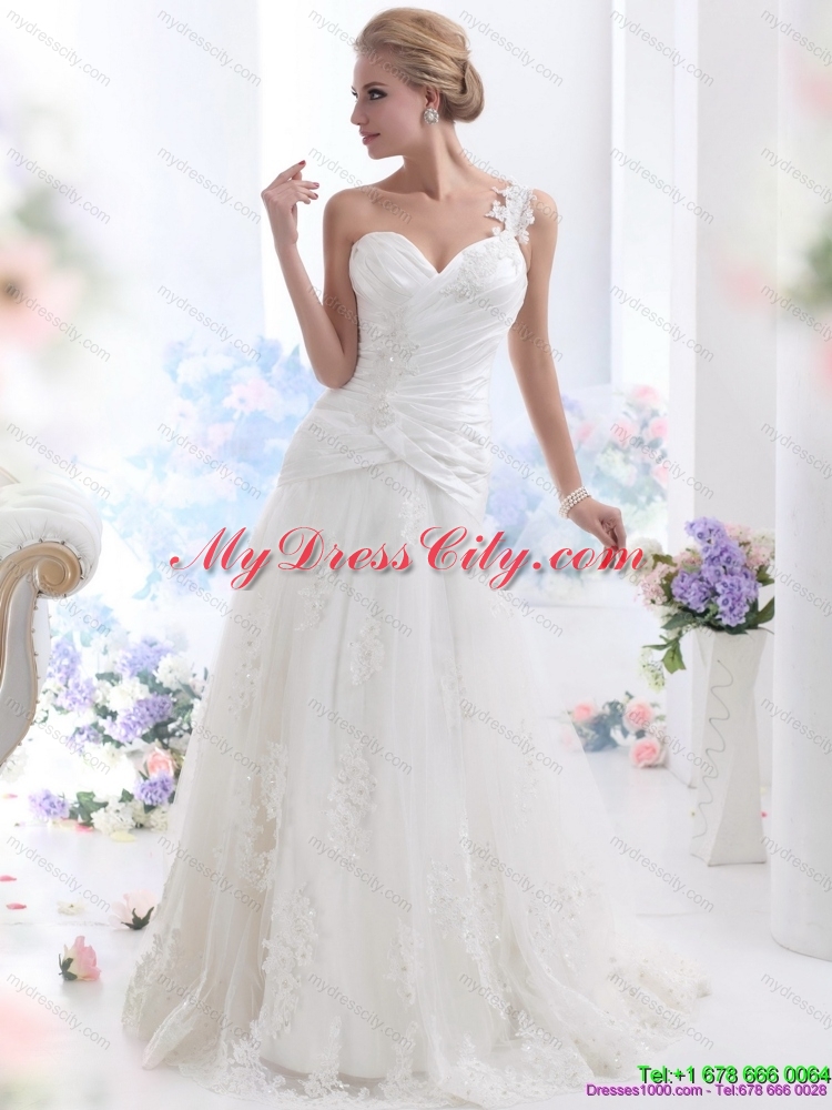 2015 The Super Hot One Shoulder Maternity Wedding Dress with Ruching and Lace