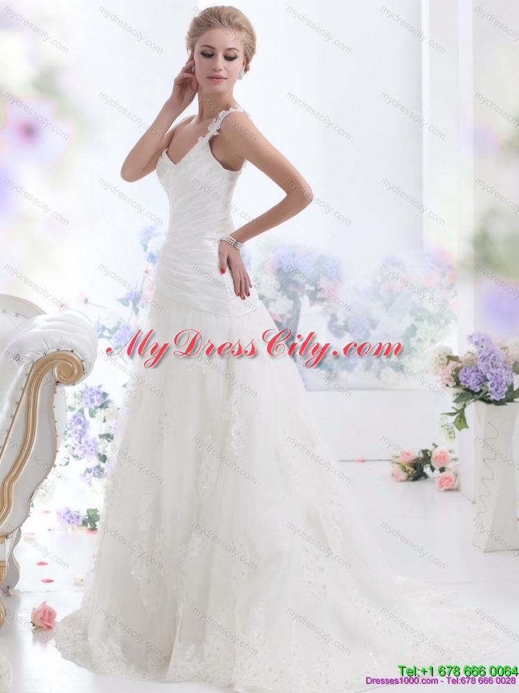 2015 The Super Hot One Shoulder Maternity Wedding Dress with Ruching and Lace