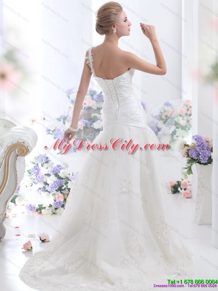 2015 The Super Hot One Shoulder Maternity Wedding Dress with Ruching and Lace