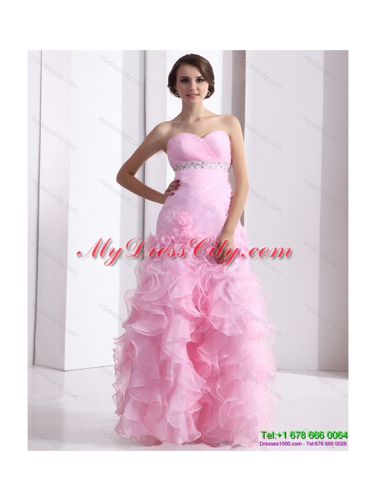 Baby Pink Sweetheart Ruching colored Wedding Dresses with Ruffles and Beading