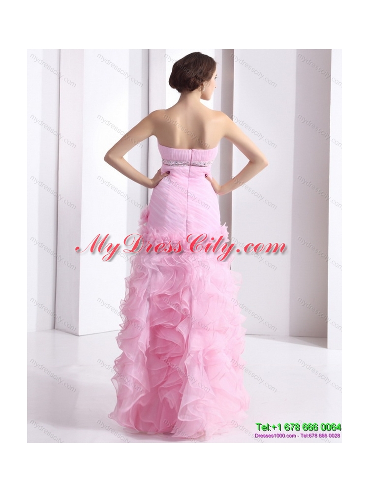 Baby Pink Sweetheart Ruching colored Wedding Dresses with Ruffles and Beading