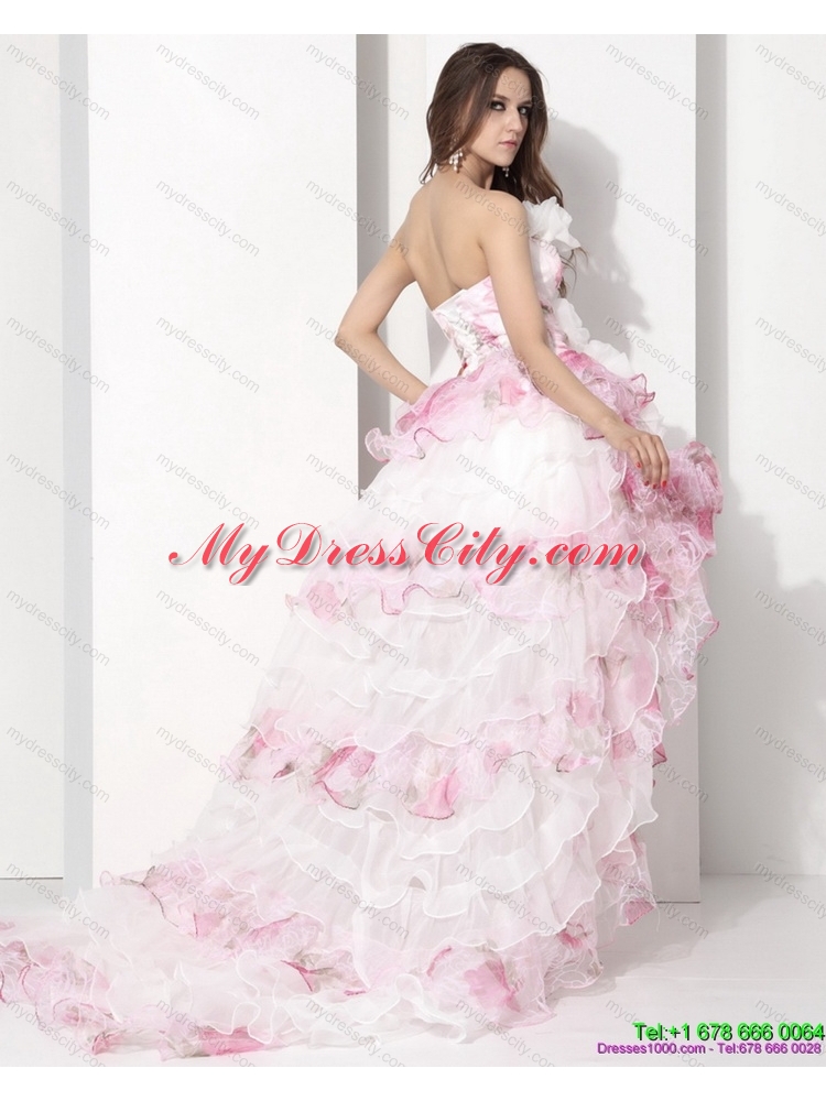 Dynamic Strapless High Low colored Wedding Dress with Ruffles for 2015