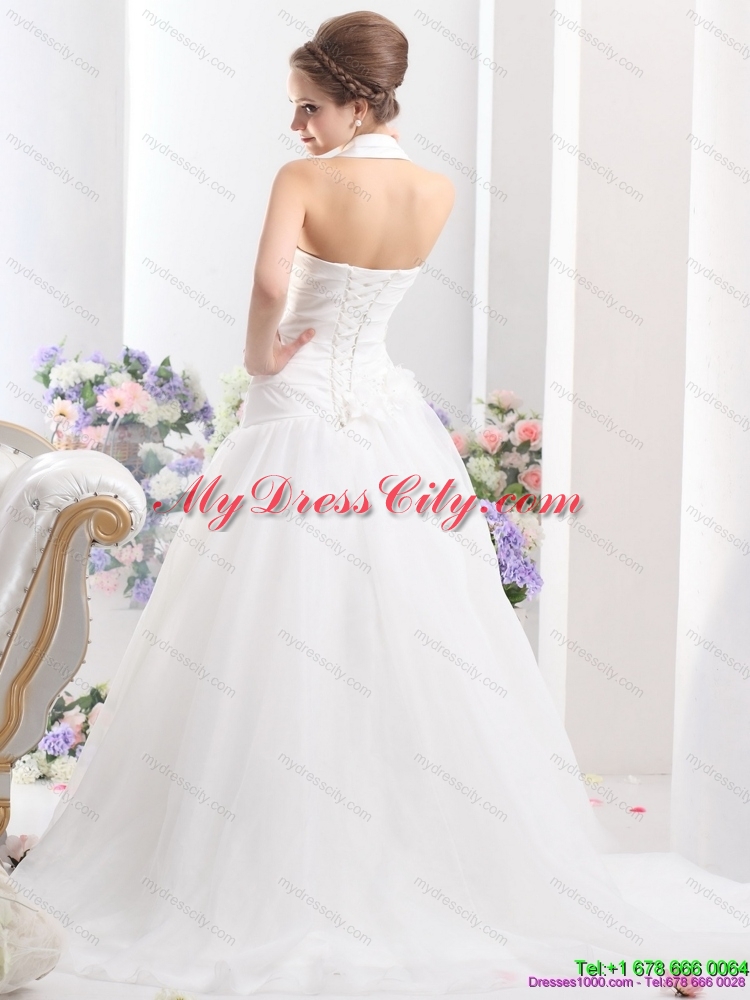 2015 Halter Top Maternity Wedding Dress with Ruching and Hand Made Flowers