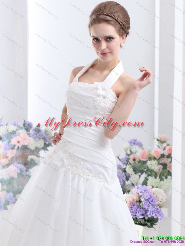 2015 Halter Top Maternity Wedding Dress with Ruching and Hand Made Flowers