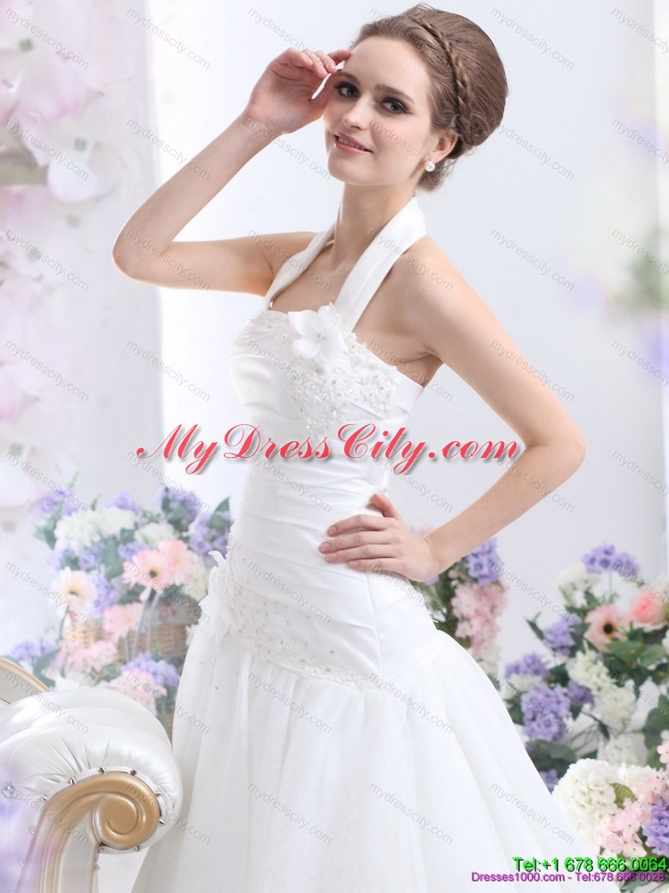 2015 Halter Top Maternity Wedding Dress with Ruching and Hand Made Flowers