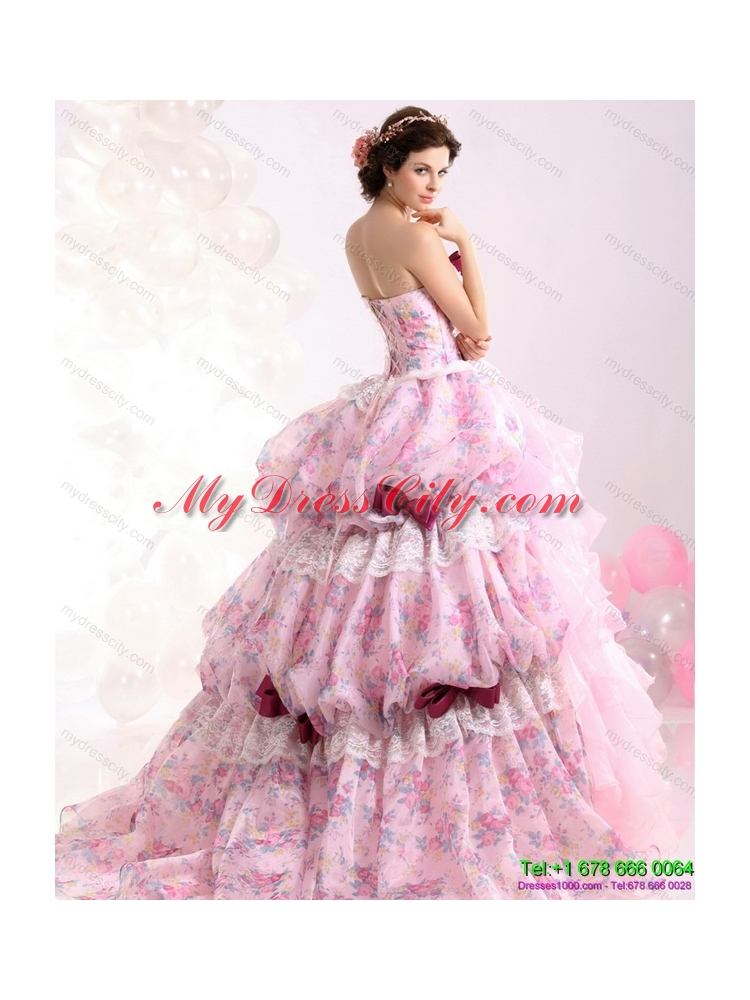 Multi Color Ball Gown Ruffles colored Wedding Dresses with Lace and Bownot