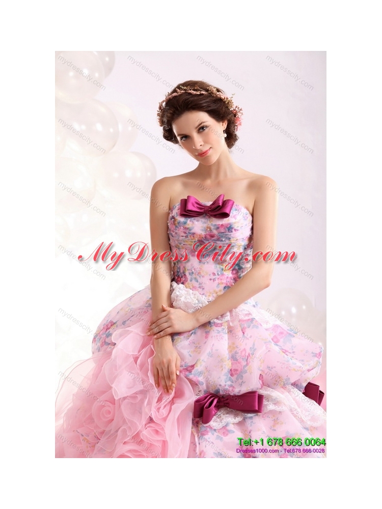 Multi Color Ball Gown Ruffles colored Wedding Dresses with Lace and Bownot