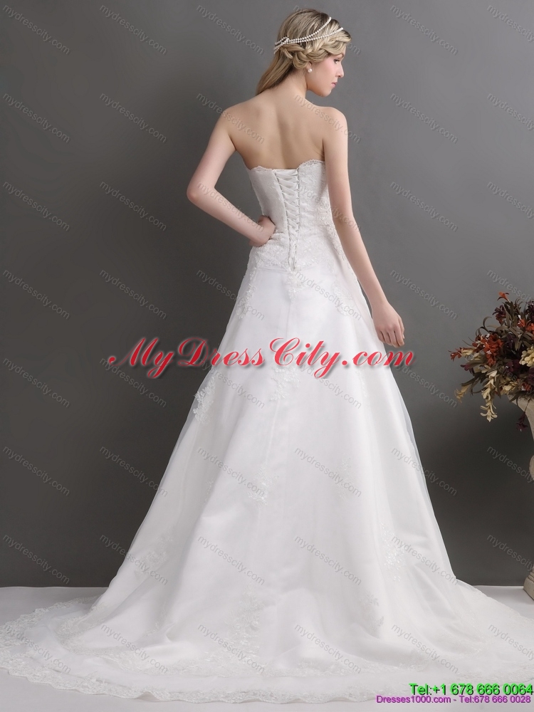 Gorgeous Laced Brush Train White Wedding Dresses in White