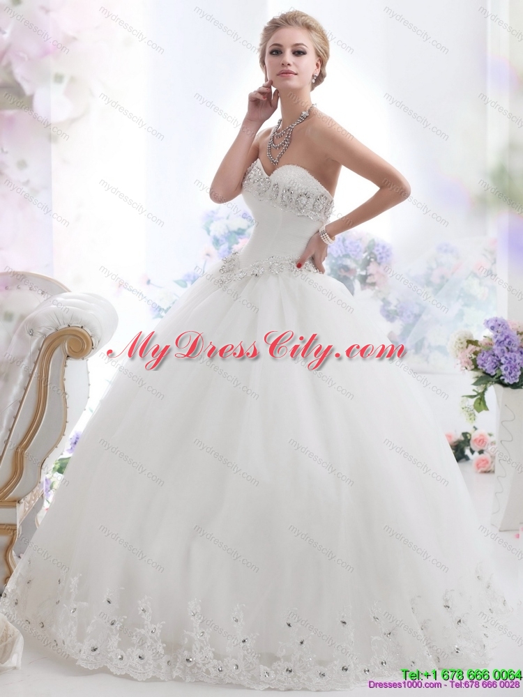 Perfect Ball Gown White 2015 Lace Wedding Dresses with Rhinestones