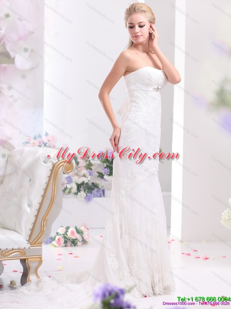 White Sweetheart Beading and Lace Wedding Dresses with  Brush Train