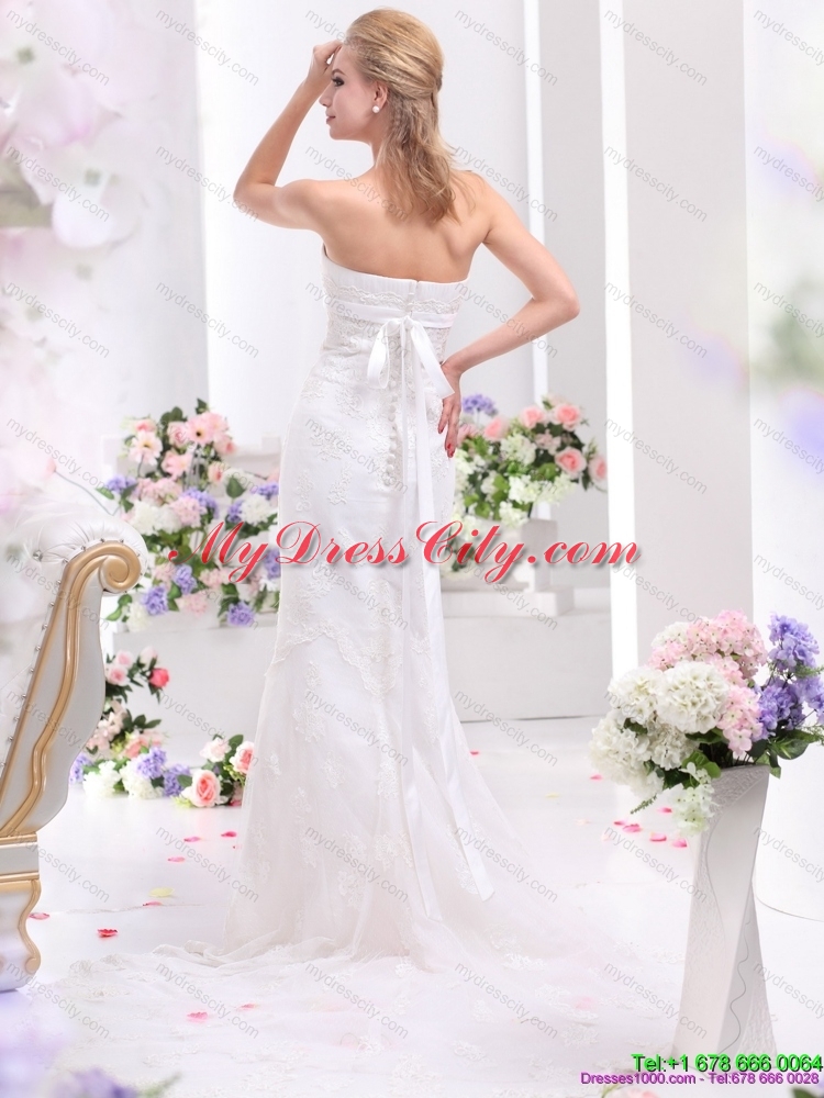 White Sweetheart Beading and Lace Wedding Dresses with  Brush Train