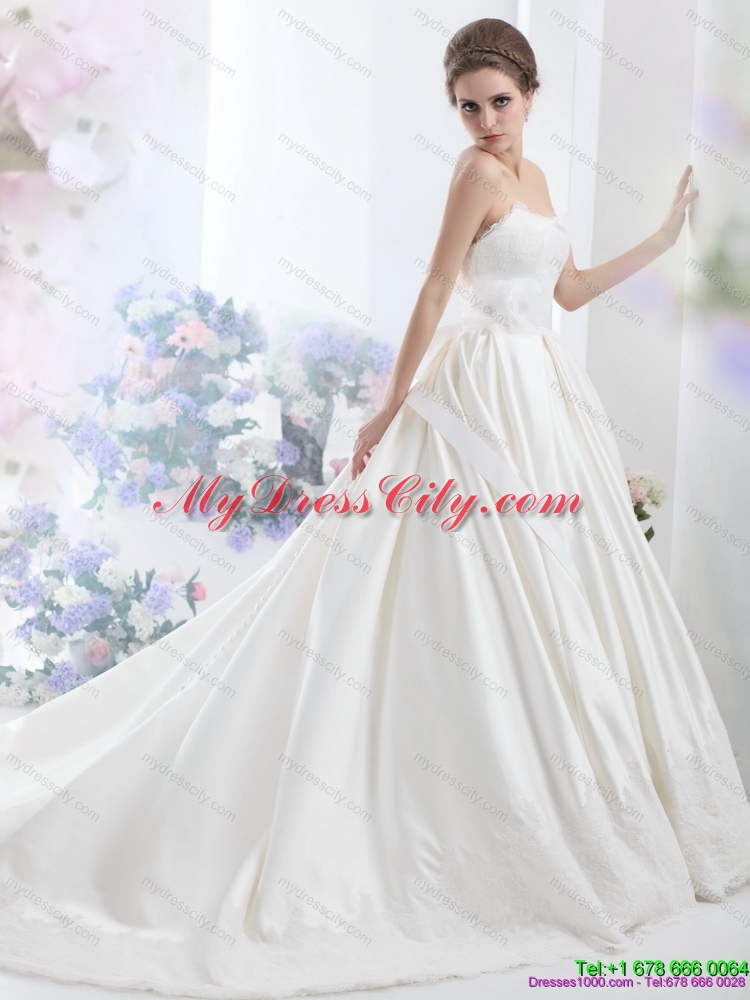 2015 Modest Sweetheart Wedding Dress with Lace and Sashes