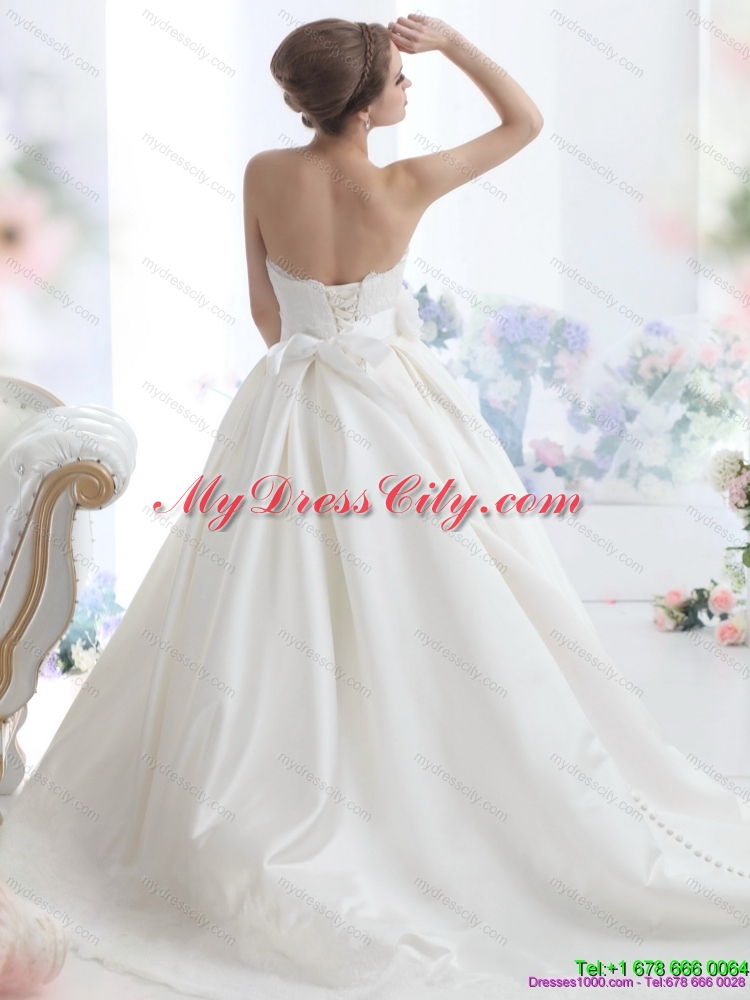 2015 Modest Sweetheart Wedding Dress with Lace and Sashes