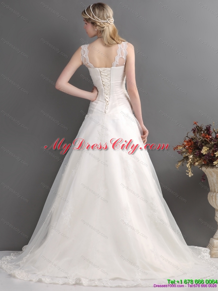 2015 Perfect A Line Wedding Dress with Lace and Hand Made Flowers