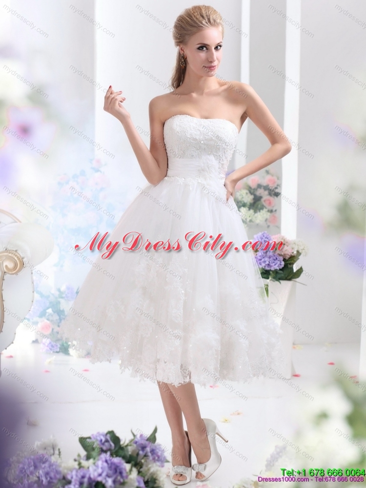 Discount White Strapless Ruffled Short Bridal Gowns with Sequins