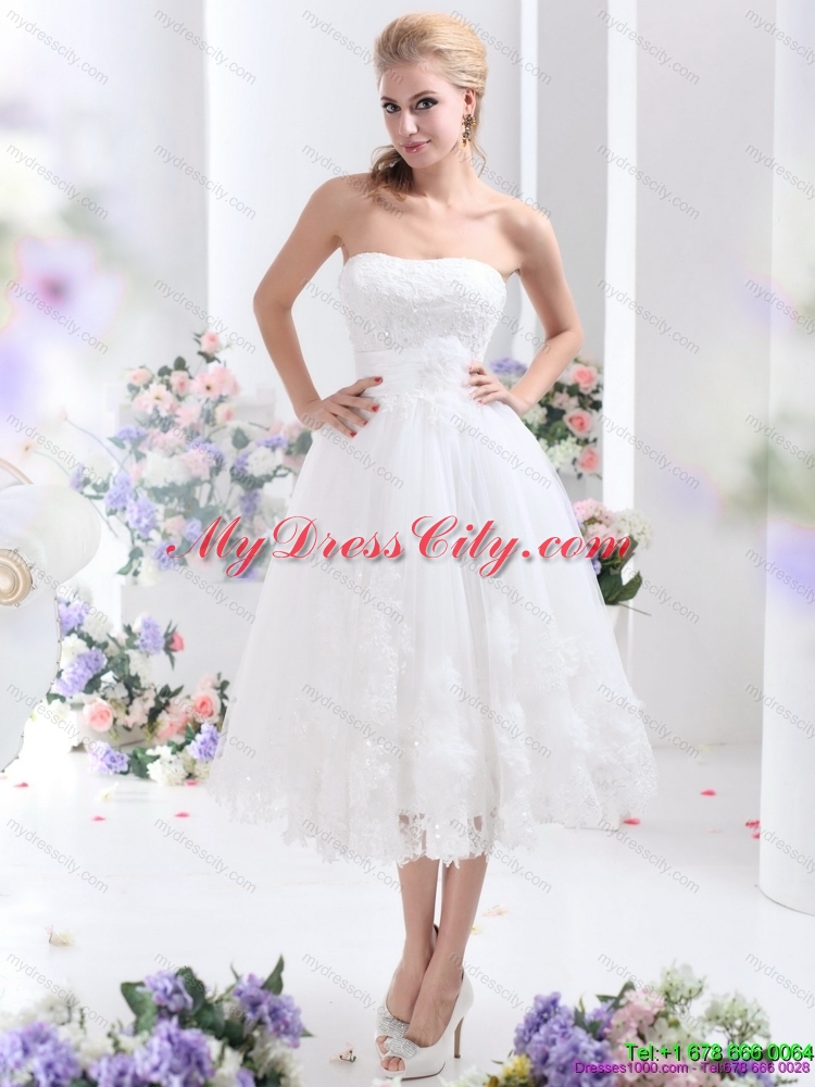 Discount White Strapless Ruffled Short Bridal Gowns with Sequins