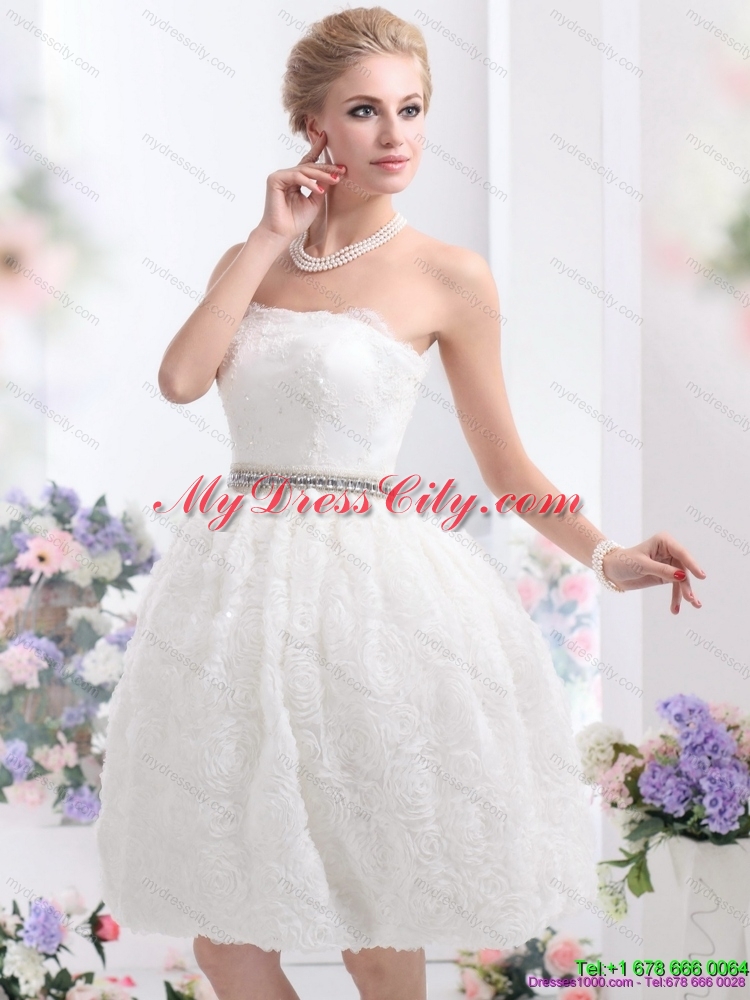 2015 Classical Strapless Wedding Dress with Knee Length