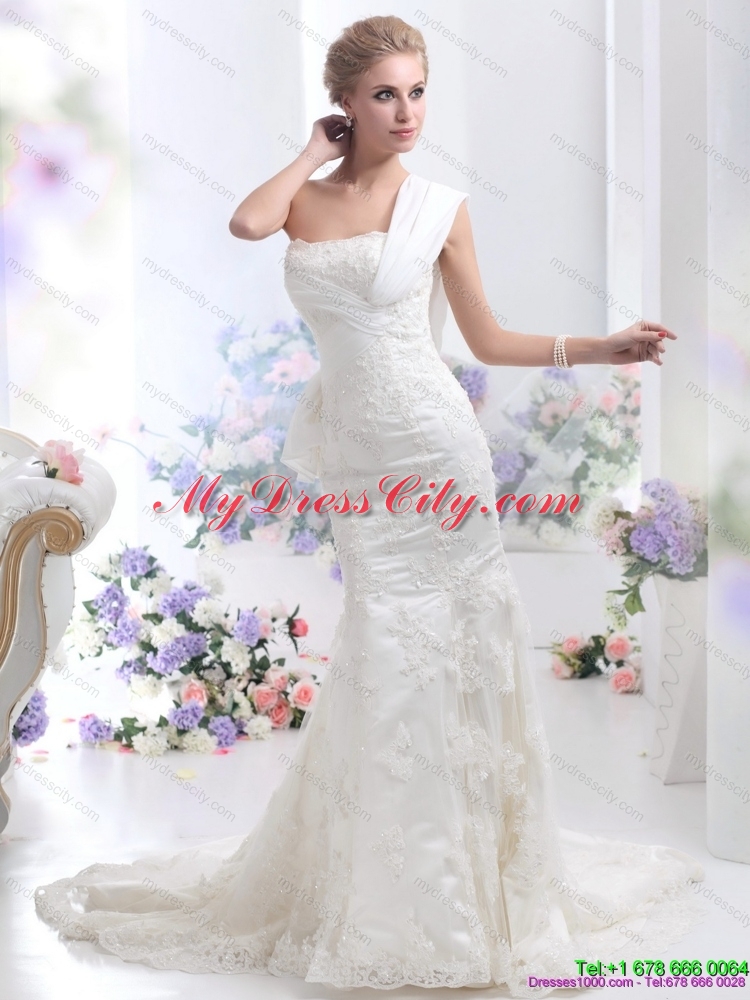 2015 Mermaid Strapless Lace White Wedding Dress