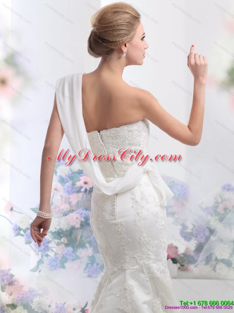 2015 Mermaid Strapless Lace White Wedding Dress