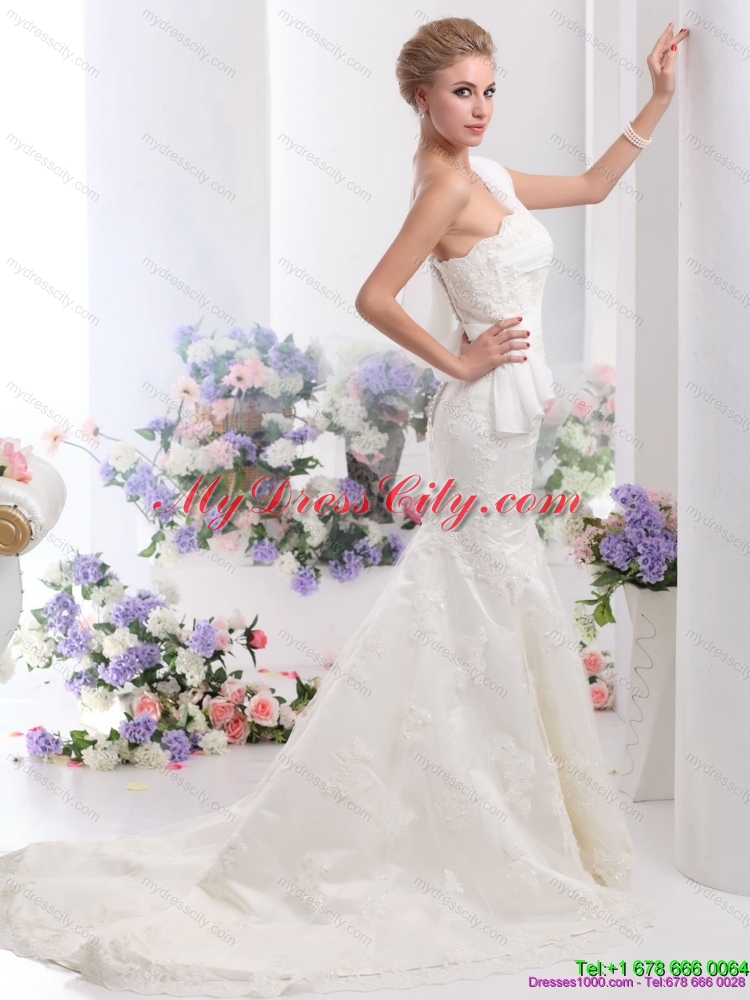 2015 Mermaid Strapless Lace White Wedding Dress