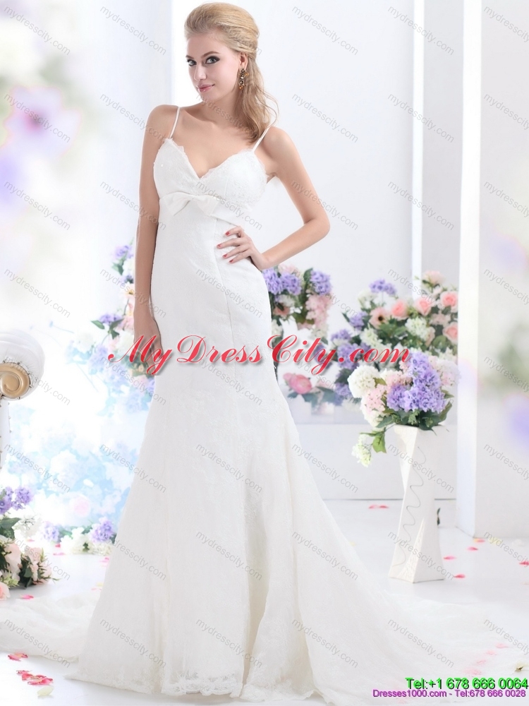 2015 Sophisticated White Wedding Dress with Lace and Bowknot