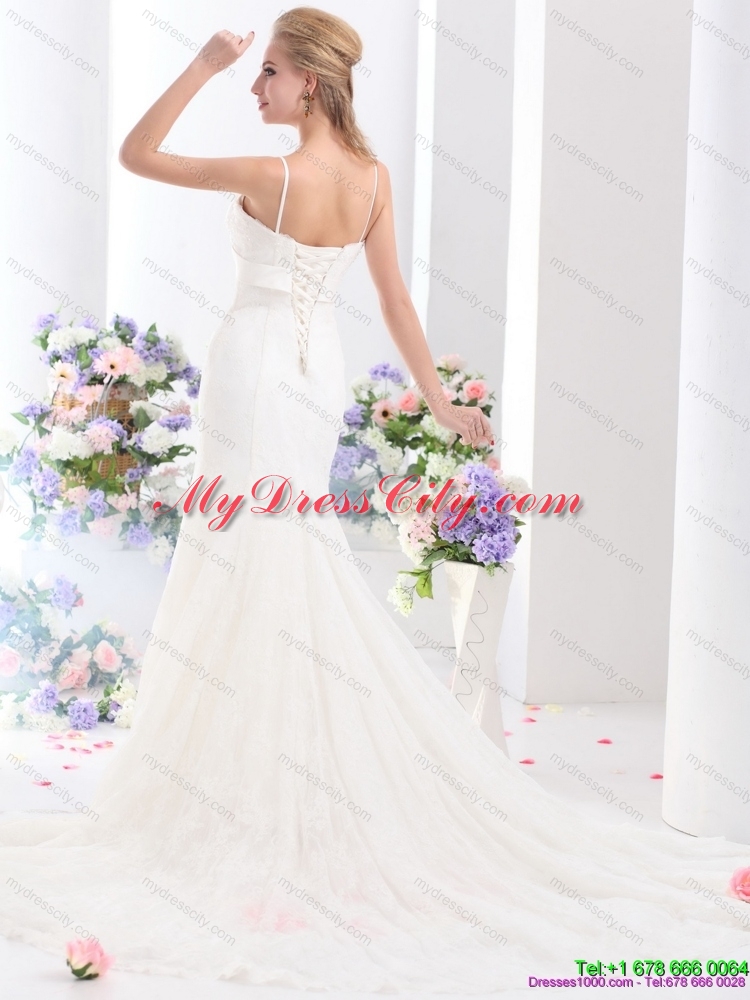 2015 Sophisticated White Wedding Dress with Lace and Bowknot