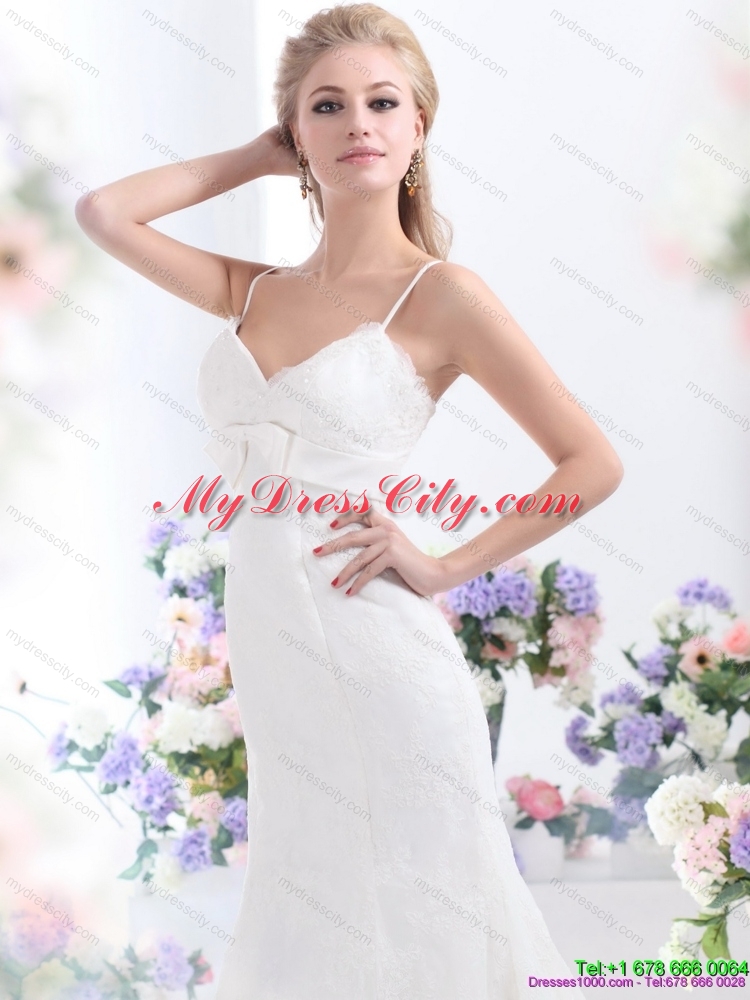 2015 Sophisticated White Wedding Dress with Lace and Bowknot