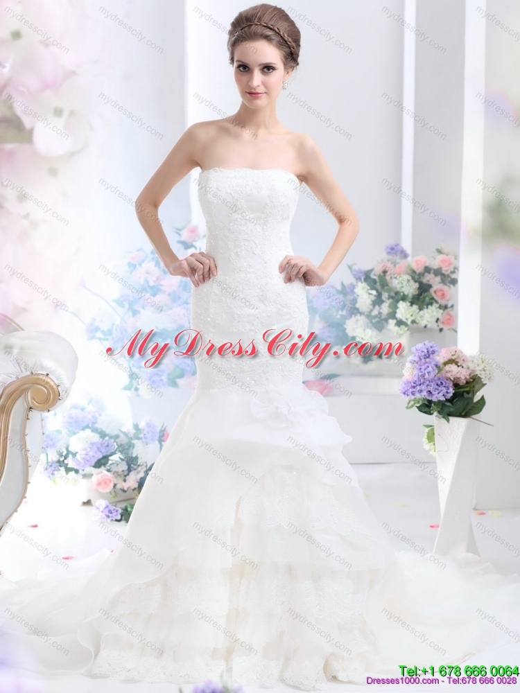 2015 Wonderful Strapless Mermaid Wedding Dress with Brush Train