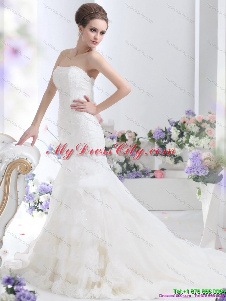 2015 Wonderful Strapless Mermaid Wedding Dress with Brush Train