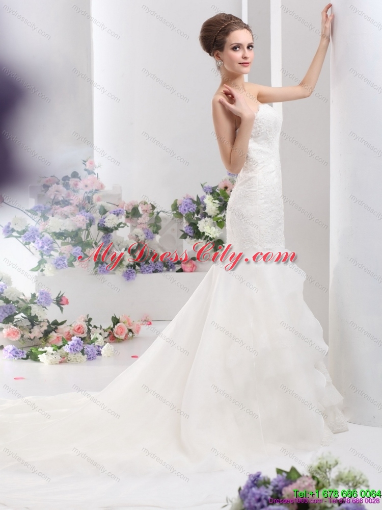 2015 Wonderful Strapless Mermaid Wedding Dress with Brush Train