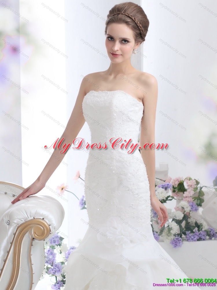 2015 Wonderful Strapless Mermaid Wedding Dress with Brush Train