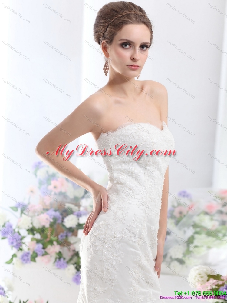 Fashionable Lace White Mermaid Wedding Dress with Brush Train for 2015