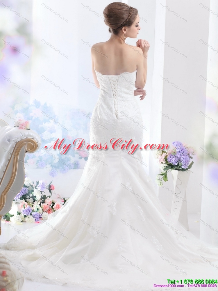 Fashionable Lace White Mermaid Wedding Dress with Brush Train for 2015