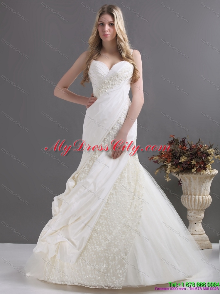 Sophisticated Wedding Dress with Ruching and Lace for 2015