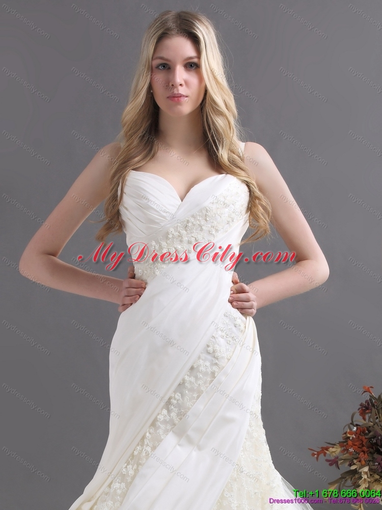 Sophisticated Wedding Dress with Ruching and Lace for 2015